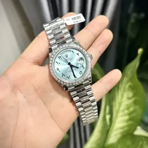 Rolex Day-Date 904L Steel Ice Blue Arabic Dial CZ Diamonds 40mm Super Clone