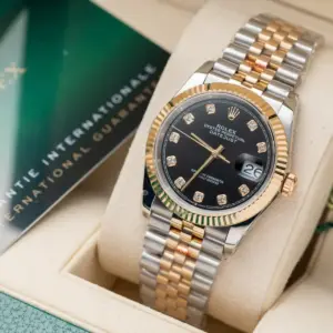 Rolex Datejust SS/RG Plated Black Dial CZ Diamonds 36mm Jub Super Clone