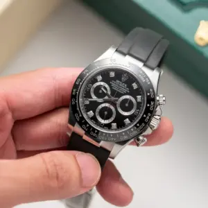 Rolex Daytona 116519LN 904L Steel Black Dial CZ Diamonds 40mm Oysterflex Super Clone