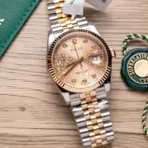 Rolex Datejust SS/RG Plated Fluted Gold Dial CZ Diamonds 36mm Jub Super Clone