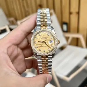 Rolex Datejust 126283RBR SS/YG Plated Palm Leaf Gold Dial CZ Diamonds 41mm Jub AAA Replica