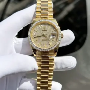 Rolex Day-Date YG Plated Diamond Dial Baguette Diamond 40mm Super Clone