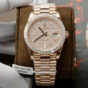 Rolex Day-Date RG Plated Diamond Dial Baguette Diamond 40mm Super Clone