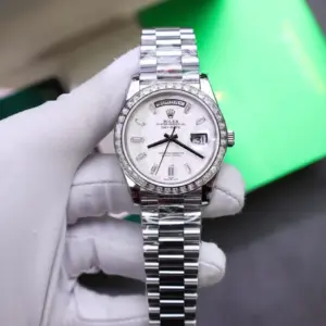 Rolex Day-Date 904L Steel Meteorite Dial Baguette Diamond 40mm Super Clone