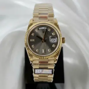 Rolex Day-Date 128238 YG Plated Grey Dial CZ Diamonds 36mm Super Clone