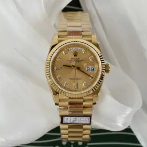 Rolex Day-Date 128238 YG Plated Champagne Dial CZ Diamonds 36mm Super Clone