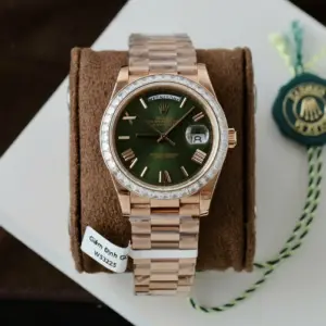 Rolex Day-Date RG Plated Green Dial Baguette Diamond 40mm Super Clone