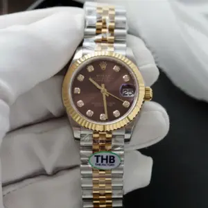 Rolex Datejust SS/YG Plated Wine Dial CZ Diamonds 31mm Jub THBF Replica