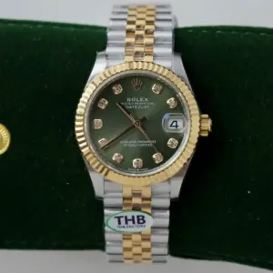 Rolex Datejust SS/YG Plated Green Dial CZ Diamonds 31mm Jub Replica