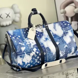 Louis Vuitton Keepall Bandoulière 50 travel bag with blue Monogram Bandana pattern