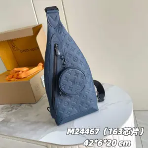 M24467 deep blue premium leather single shoulder bag