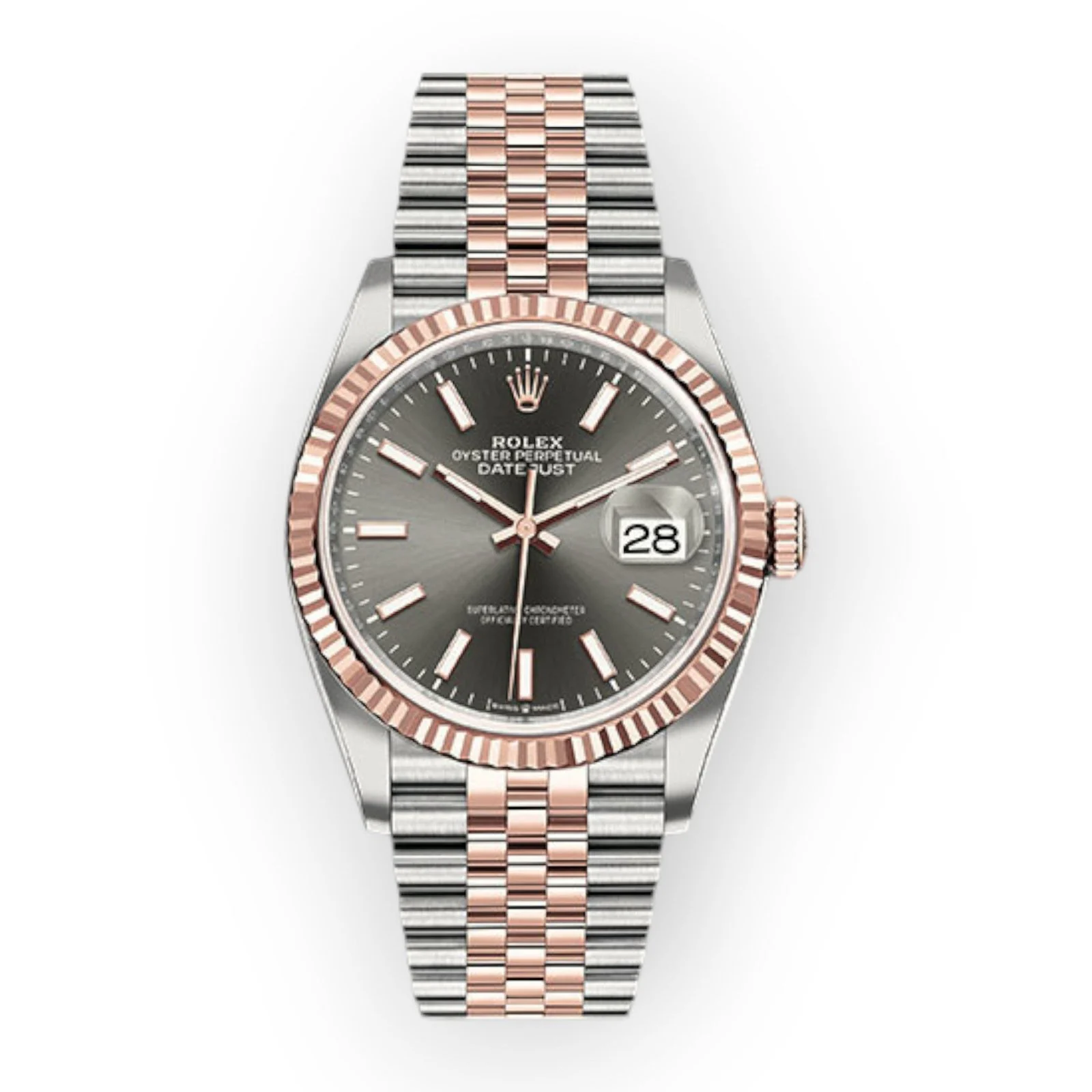 Rolex Steel and Everose Rolesor Datejust 36 Watch 126231 Dark Rhodium Index Dial – Jubilee Bracelet