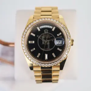 Rolex Day-Date 40 Yellow Gold Black Diamond Dial & Diamond Bezel President Bracelet 228348RBR –