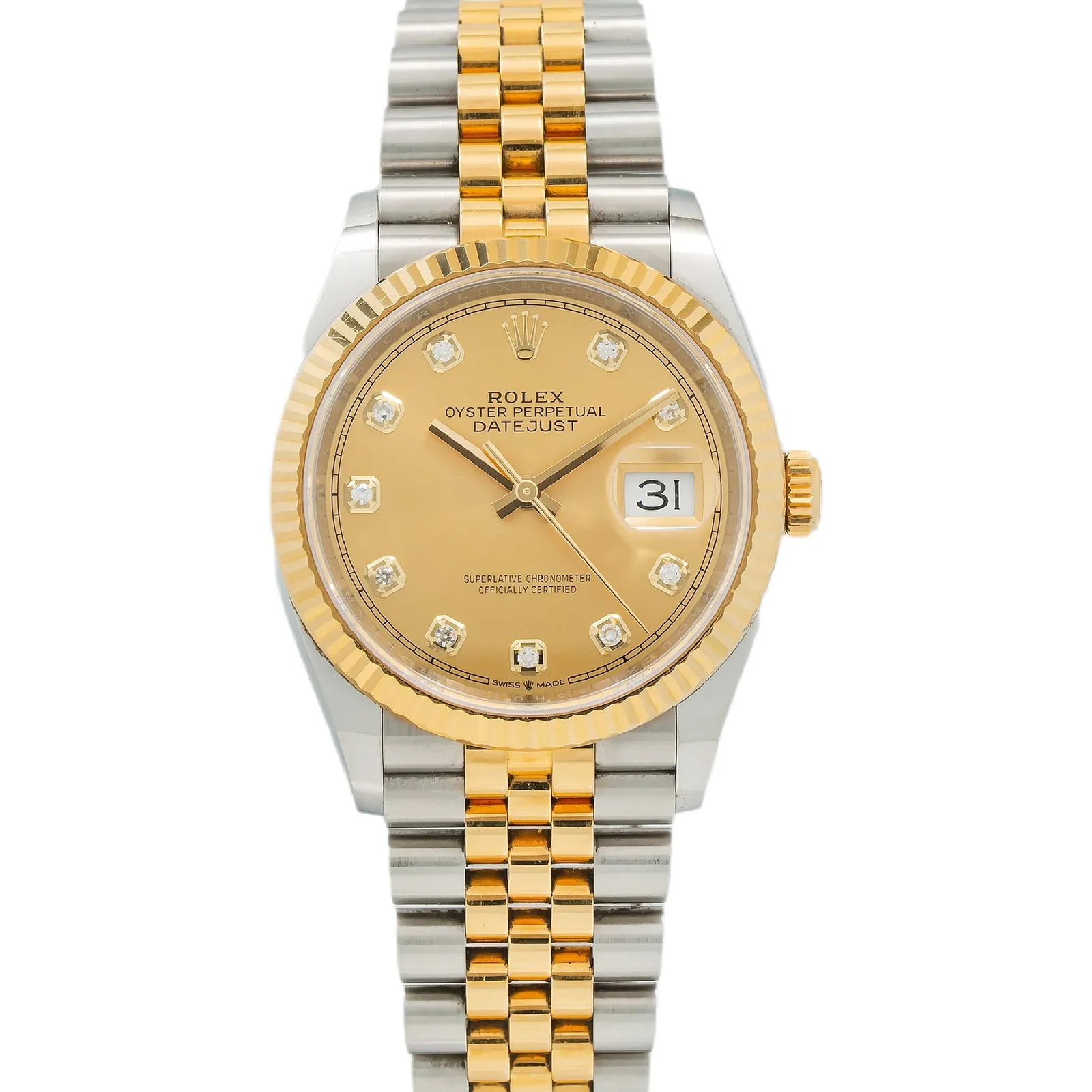 Rolex Steel and Yellow Gold Rolesor Datejust 36 Watch 126233 Champagne Diamond Dial – Jubilee Bracelet