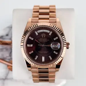 Rolex Day-Date 40 Rose Gold Chocolate Diamond Dial & Fluted Bezel President Bracelet 228235 –