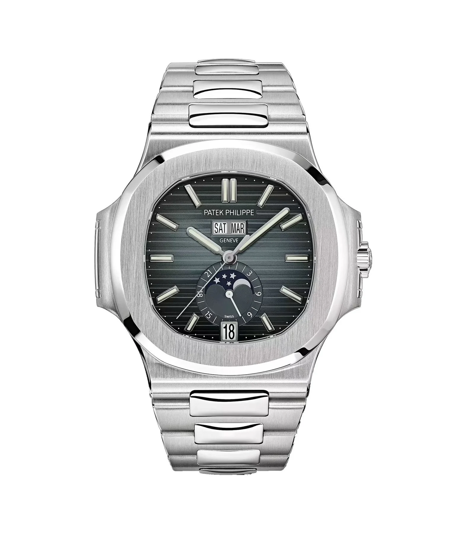 41mm Annual Calendar Moon Phase Steel Blue-Gray Dial