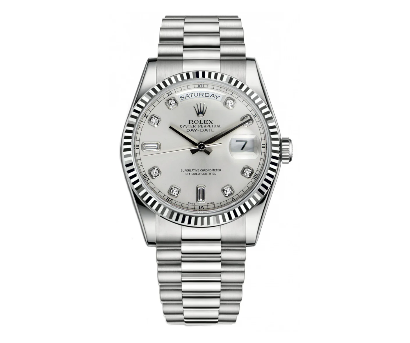 Rolex Day-Date President – White Gold Factory Silver Diamond Dial Ref. 218239