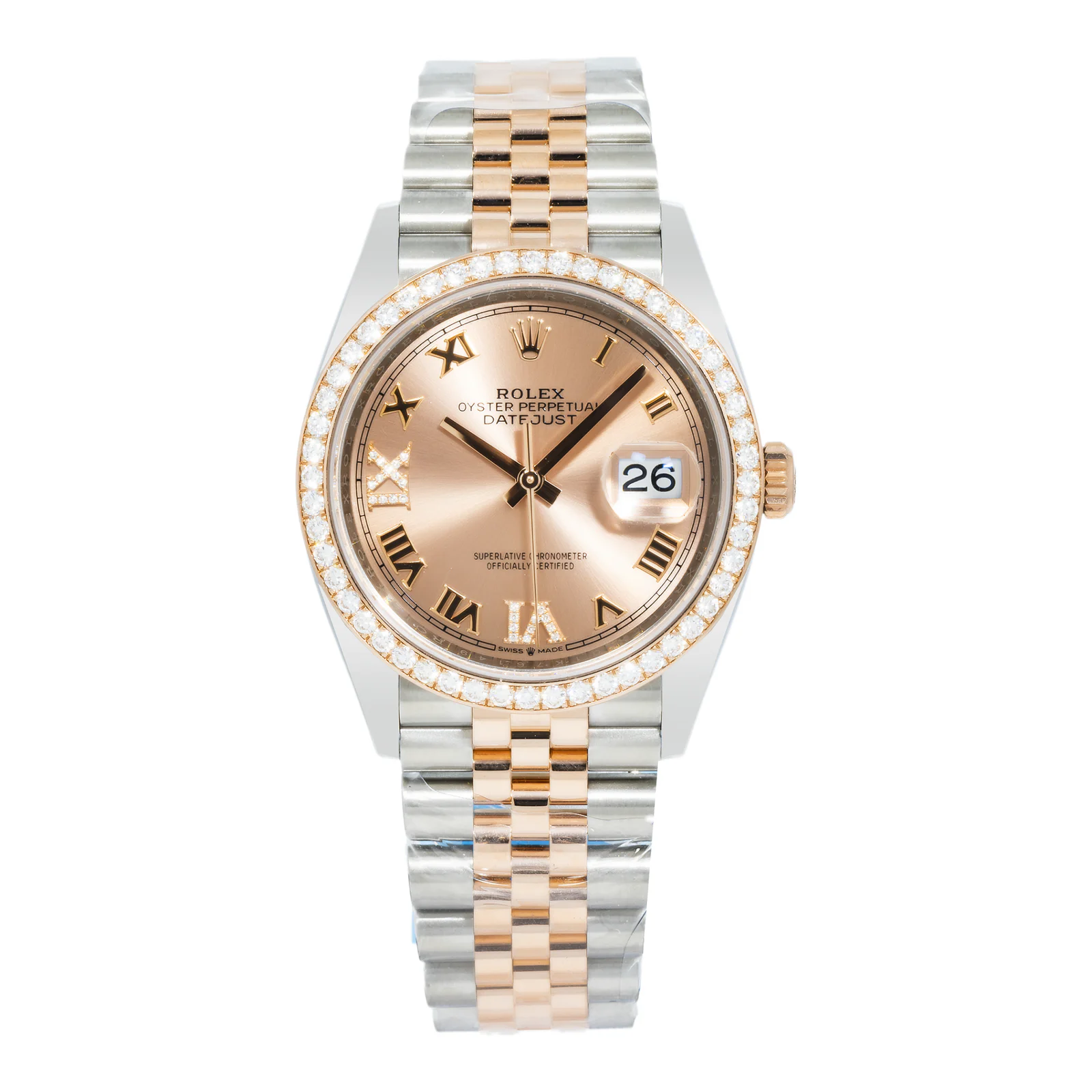 Rolex 36mm Stainless Steel & Everose Gold Datejust 126281RBR with Rose Roman Diamond Dial and Jubilee Bracelet (Year: 2017 to 2019)