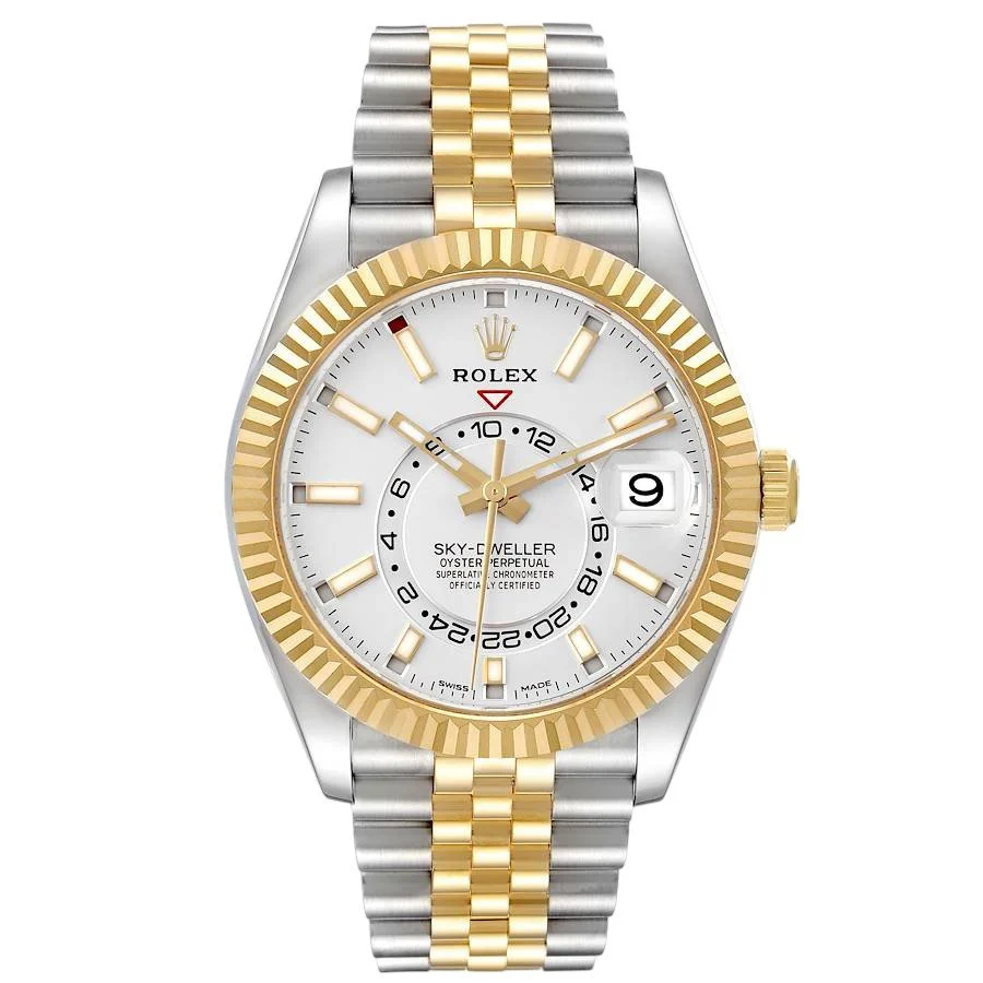 Rolex Sky Dweller Stainless Steel and Yellow Gold Jubilee Bracelet White Dial 326933