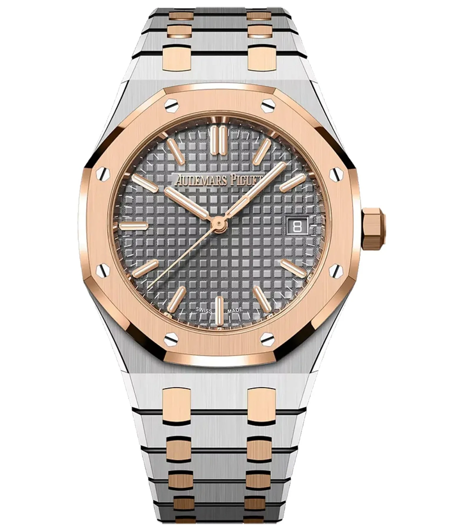 34mm Stainless Steel and 18k Rose Gold Silver Dial Automatic