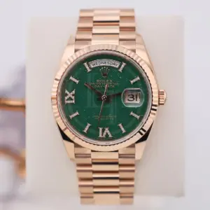 Rolex Day-Date 36 mm President Rose Gold Green Aventurine Diamond Dial Fluted Bezel – 128235