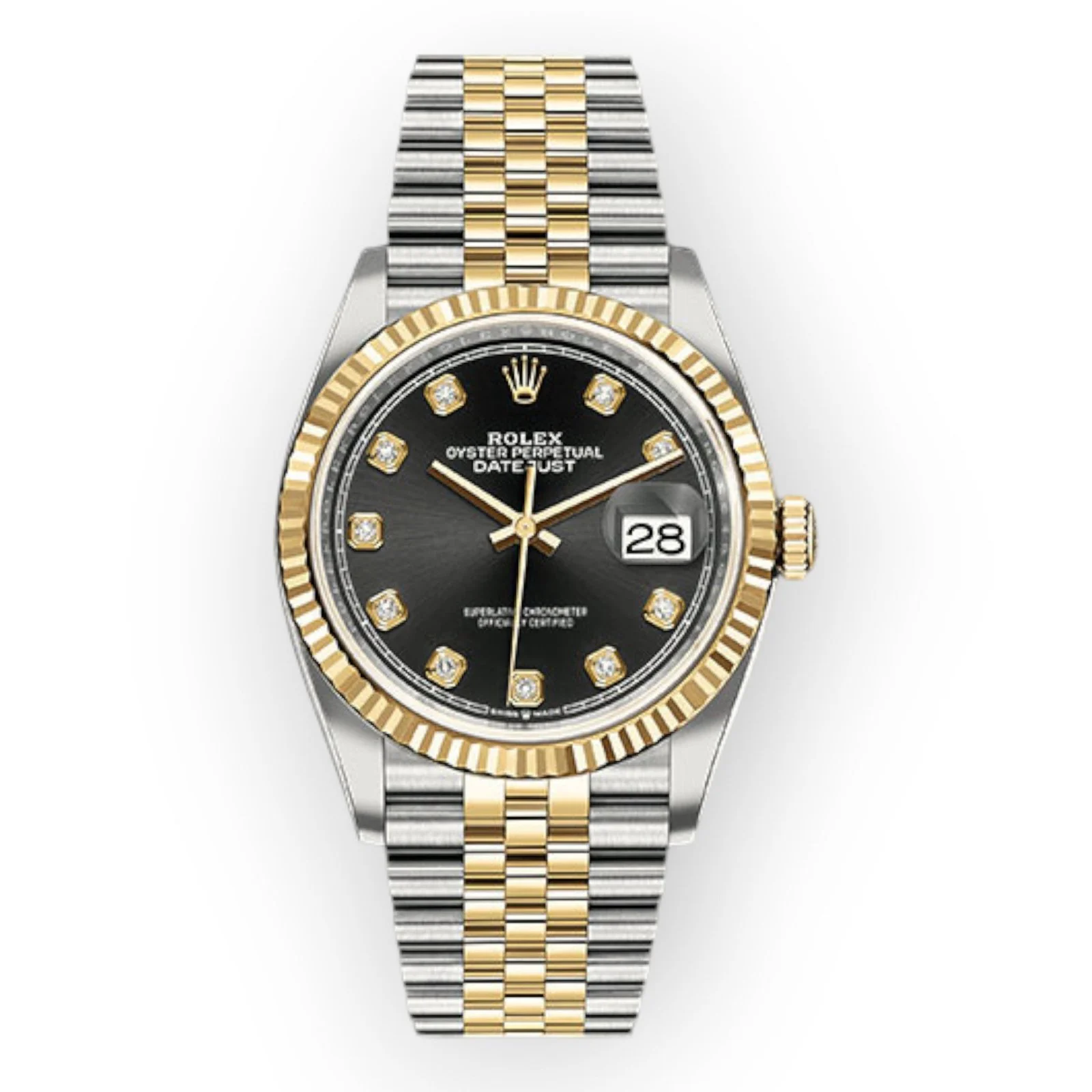 Rolex Steel and Yellow Gold Datejust 36 Watch 126233 Black Diamond Dial – Two Tone Jubilee Bracelet