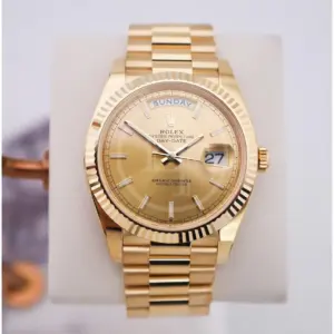 Rolex Day-Date 40 Yellow Gold Champagne Index Dial & Fluted Bezel President Bracelet 228238 –