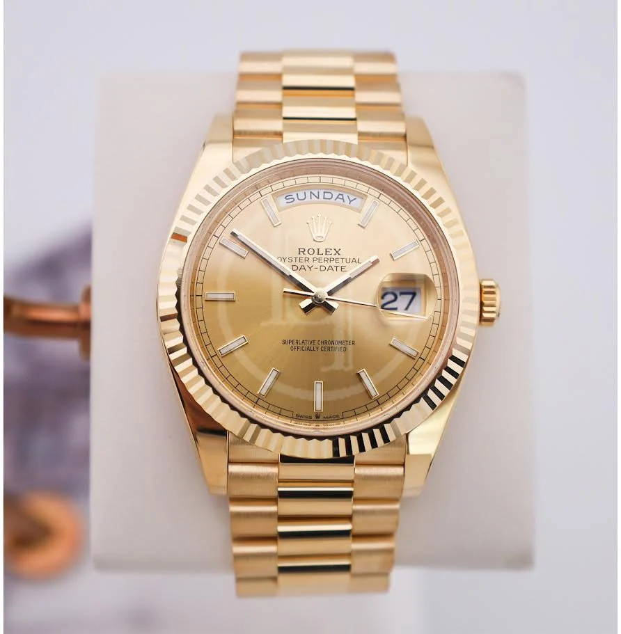 Rolex Day-Date 40 Yellow Gold Champagne Index Dial & Fluted Bezel President Bracelet 228238 –