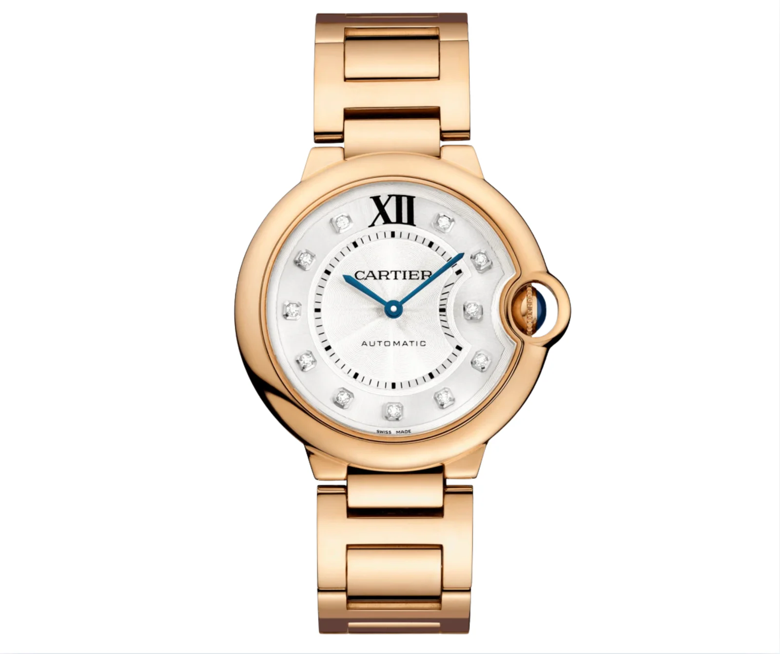 Cartier Ballon Bleu 36 mm 18K Rose Gold Automatic – Silver Diamond Dial 11×0.10 ct – Ref. CRWE902026