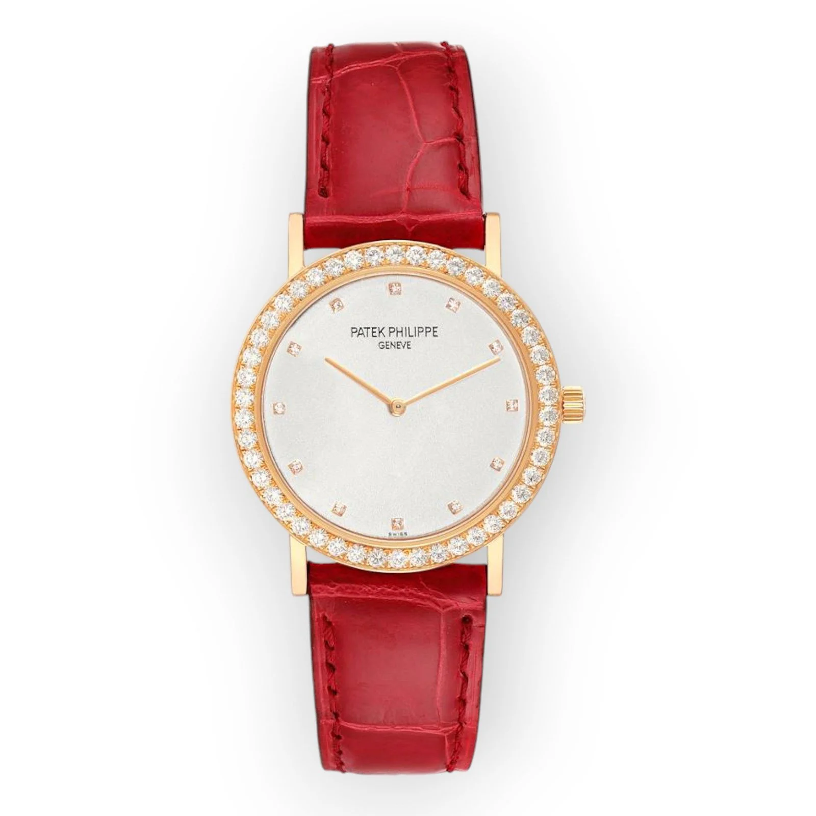 Patek Philippe Calatrava 5006 Rose Gold Silver Dial Diamond Mens Watch