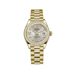 Rolex Lady-Datejust 28 – Yellow Gold with Diamond Bezel & Silver Dial Ref. 279138RBR