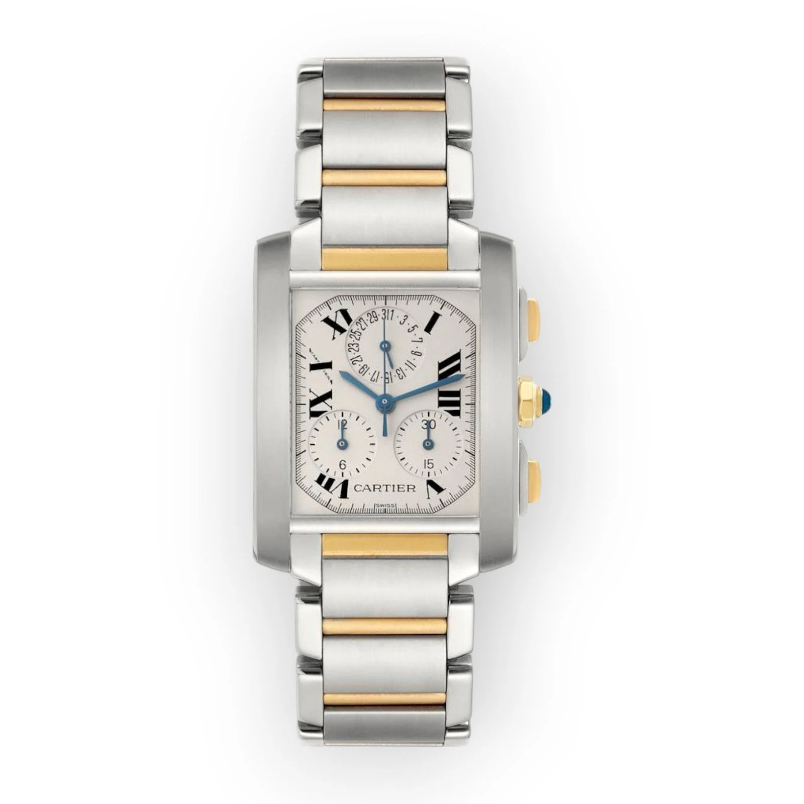 Cartier Tank Française Chronograph W51004Q4 28mm White Dial With Stainless Steel and Yellow Gold Bracelet