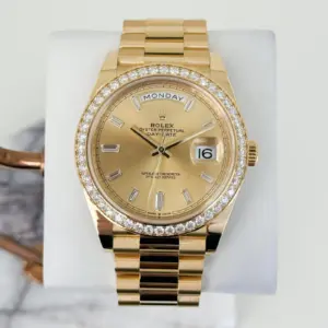 Rolex Day-Date 40 Yellow Gold Champagne Diamond Dial & Diamond Bezel President Bracelet 228348RBR –
