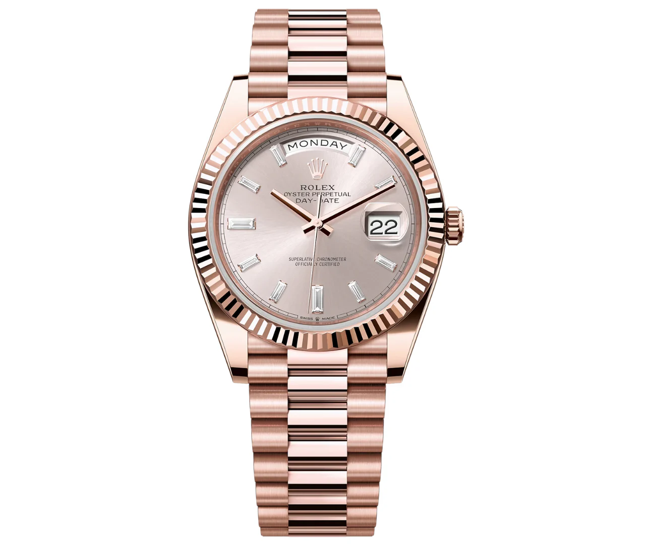 Rolex Day-Date 40 – 18k Everose Gold with Sundust Diamond Dial and President Bracelet Ref. 228235