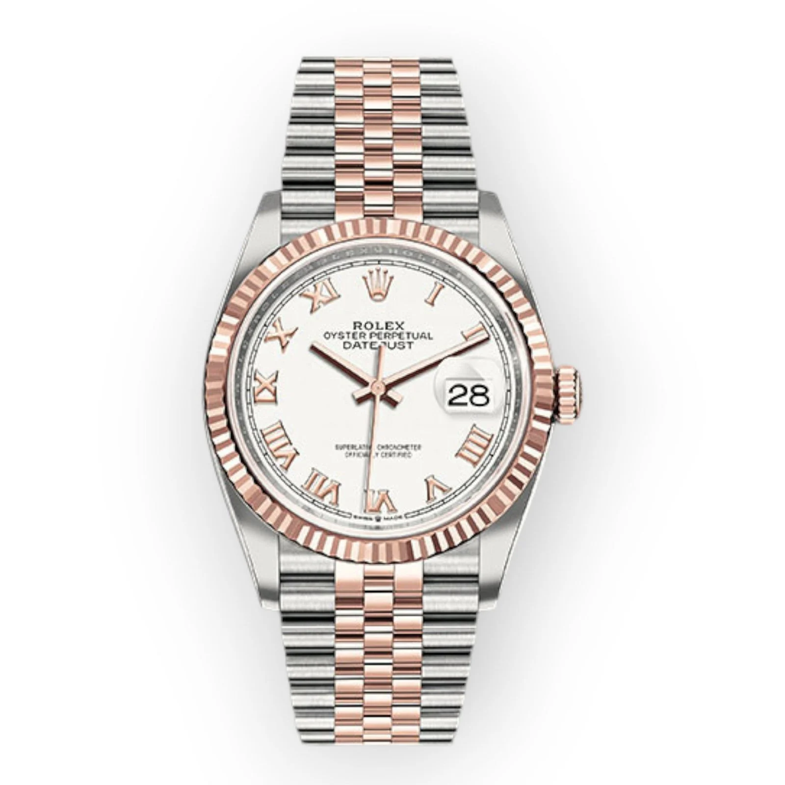 Rolex Steel and Everose Datejust 36 Watch 126231 White Roman Dial – Jubilee Bracelet