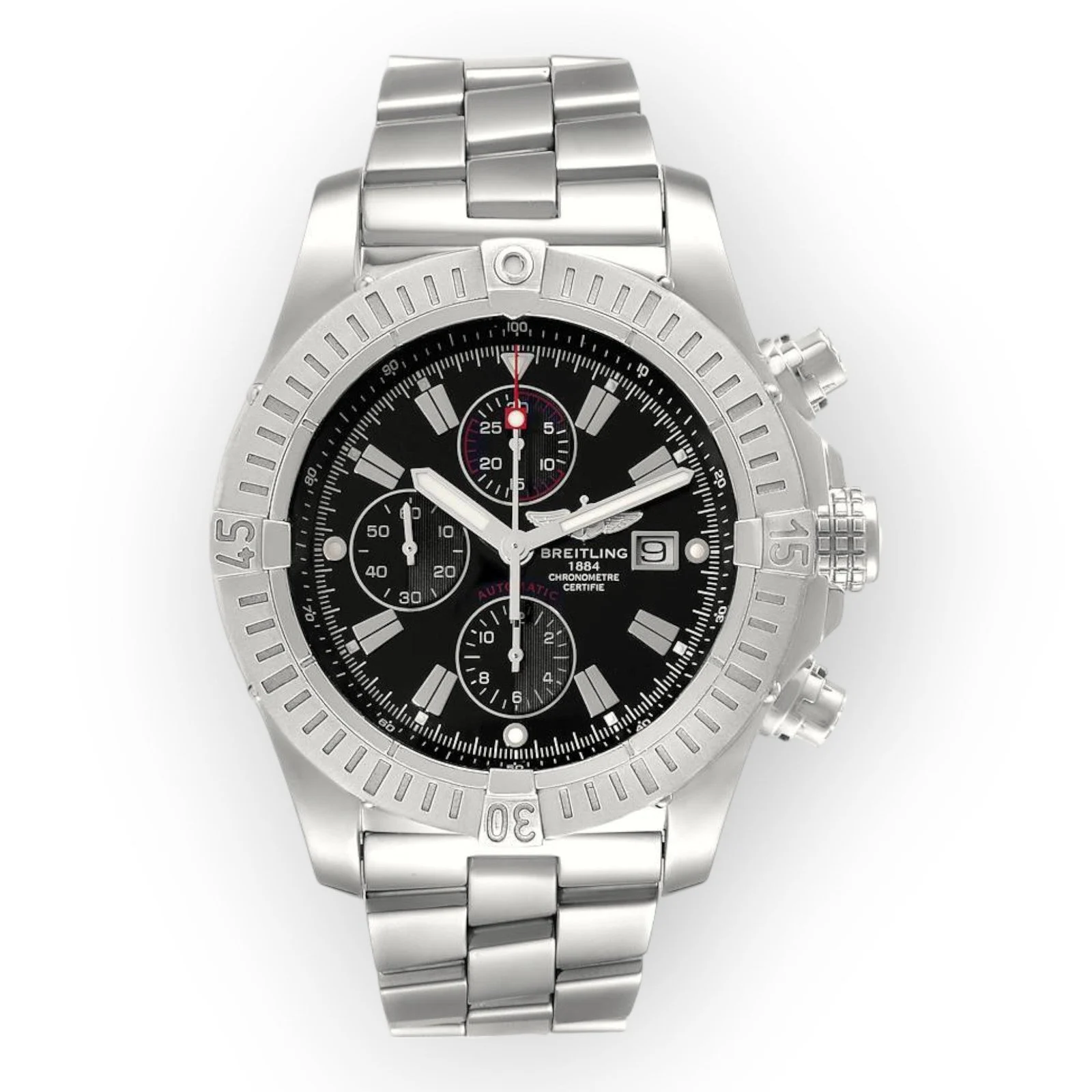 Breitling Super Avenger A13370 Black Dial Chronograph Steel Mens Watch