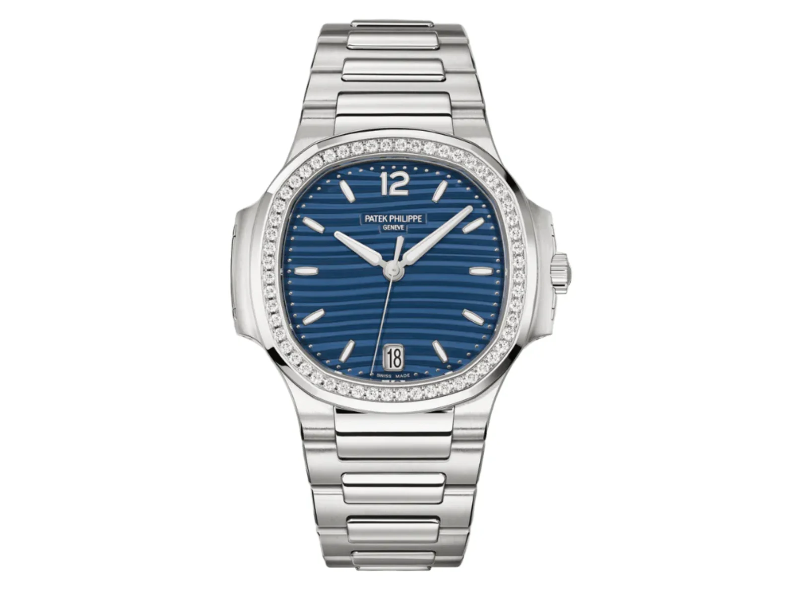 Patek Philippe Nautilus Ladies 7118/1200A-001 – 35mm Stainless Steel – Blue Dial – Factory Diamond Bezel