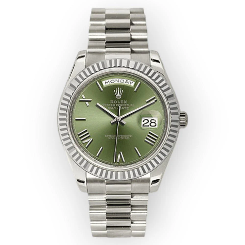 Rolex White Gold Day-Date 40 Watch Olive Green Roman Dial – President Bracelet 228239