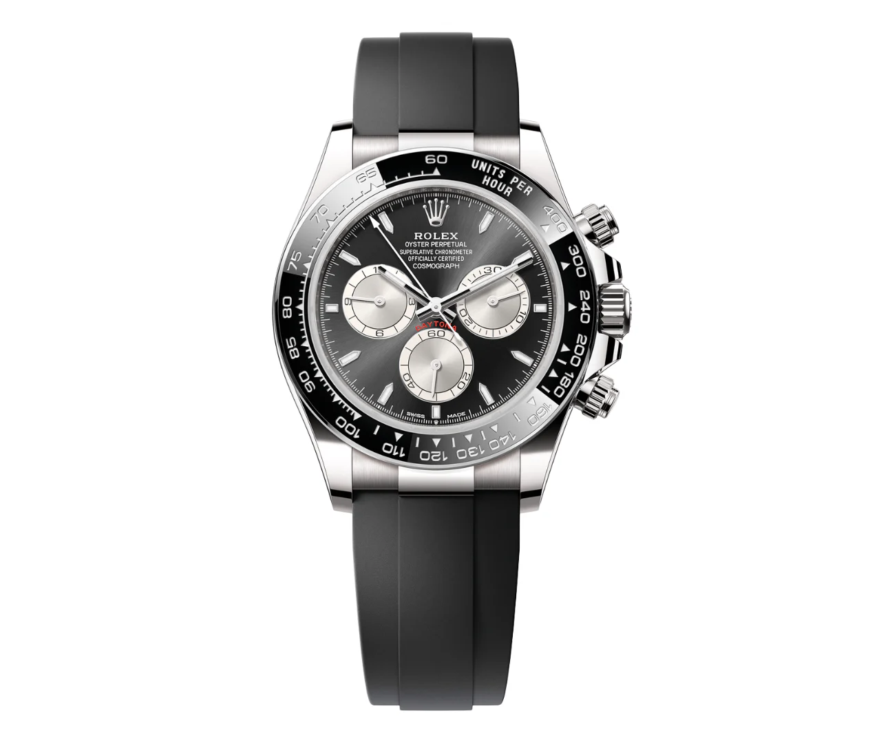 Rolex Cosmograph Daytona – 18k White Gold with Black Dial, Grey Subdials, and Oysterflex Bracelet Ref. 126519LN-0002