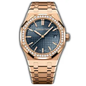 34mm 18k Rose Gold Diamond Bezel Blue Dial Automatic