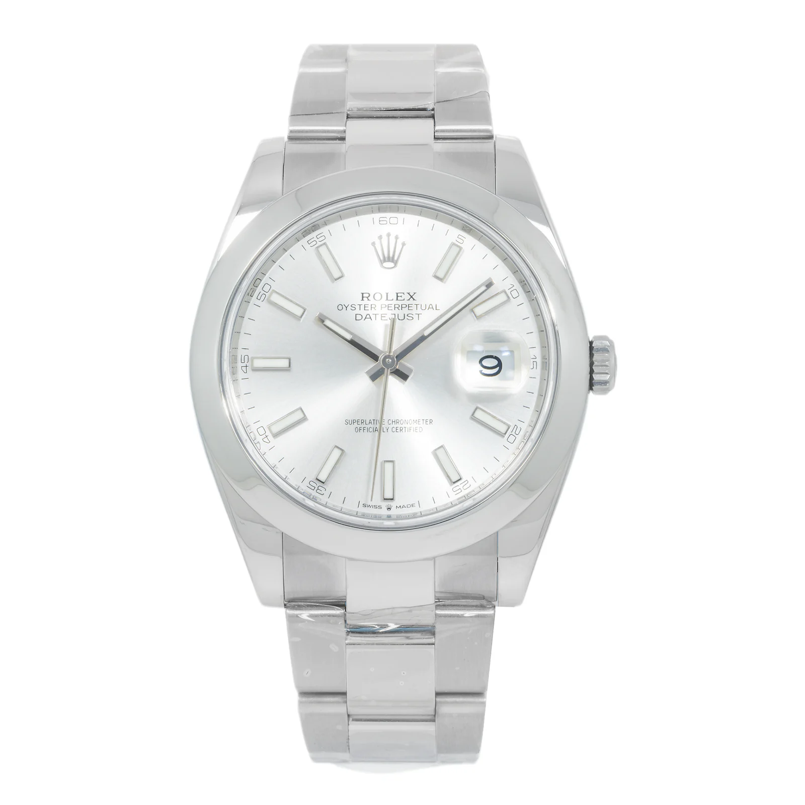 Rolex Datejust 41 Sliver Dial 126300 Smooth Bezel Steel Mens Watch