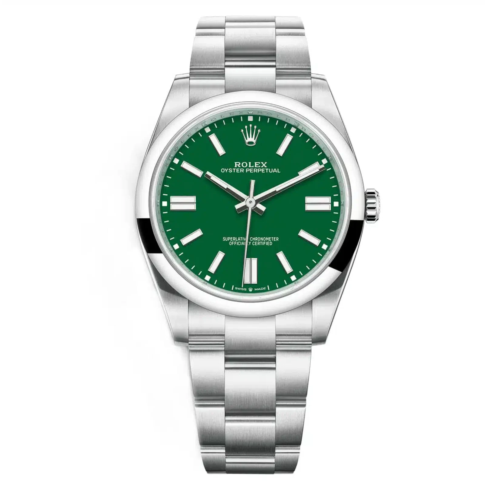 Rolex Oyster Perpetual 124300-0005 – Green Dial with Smooth Bezel and Stainless Steel Oyster Bracelet