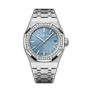 37mm Stainless Steel Diamond Bezel Light Ice Blue Dial Automatic