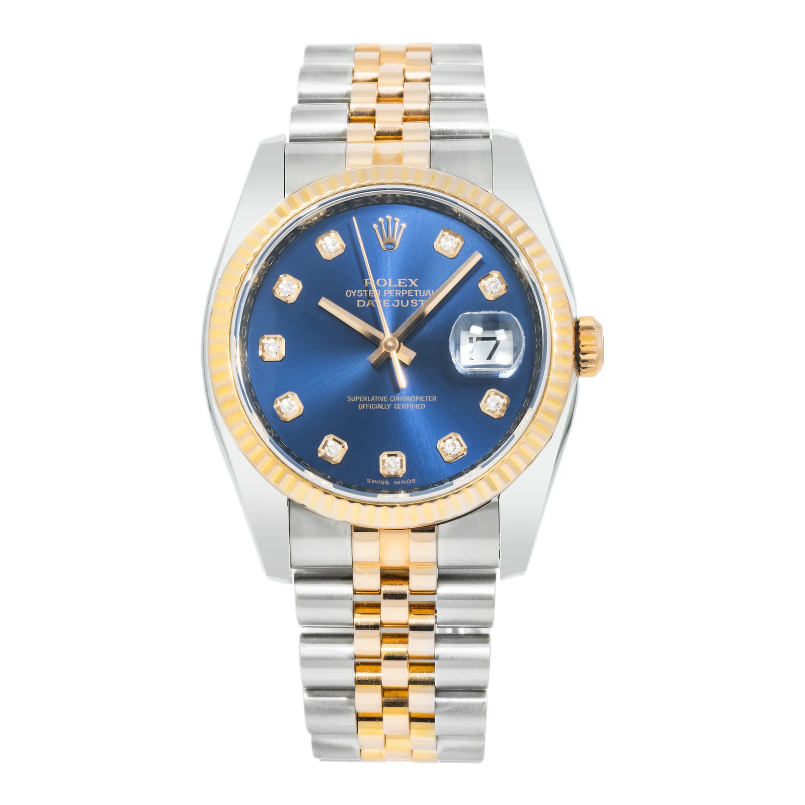 Rolex Datejust 36mm Steel & Rose Gold Fluted Bezel Ref. 116231 with Blue Diamond Dial and Jubilee Bracelet (Year: 2008- 2012)