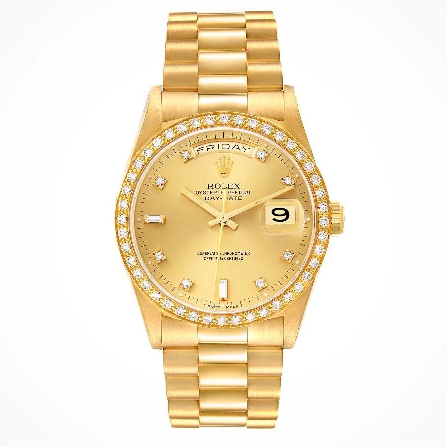 Rolex President Day-Date 36 – Yellow Gold Champagne Dial with Diamond Bezel & Markers