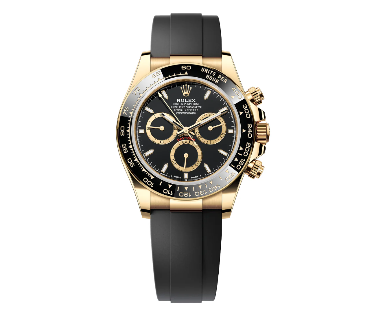 Rolex Cosmograph Daytona – Yellow Gold & Black Dial on Oysterflex Ref. 116518LN