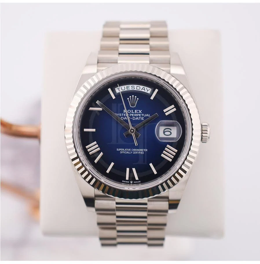Rolex Day-Date 40 40mm Blue Ombré Dial Fluted Bezel President Bracelet – 228239 | 2024 Model