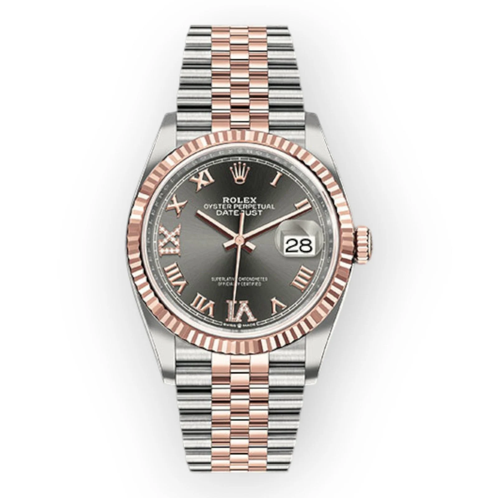 Rolex Steel and Everose Datejust 36 Watch 126231 Dark Rhodium Roman Dial – Jubilee Bracelet