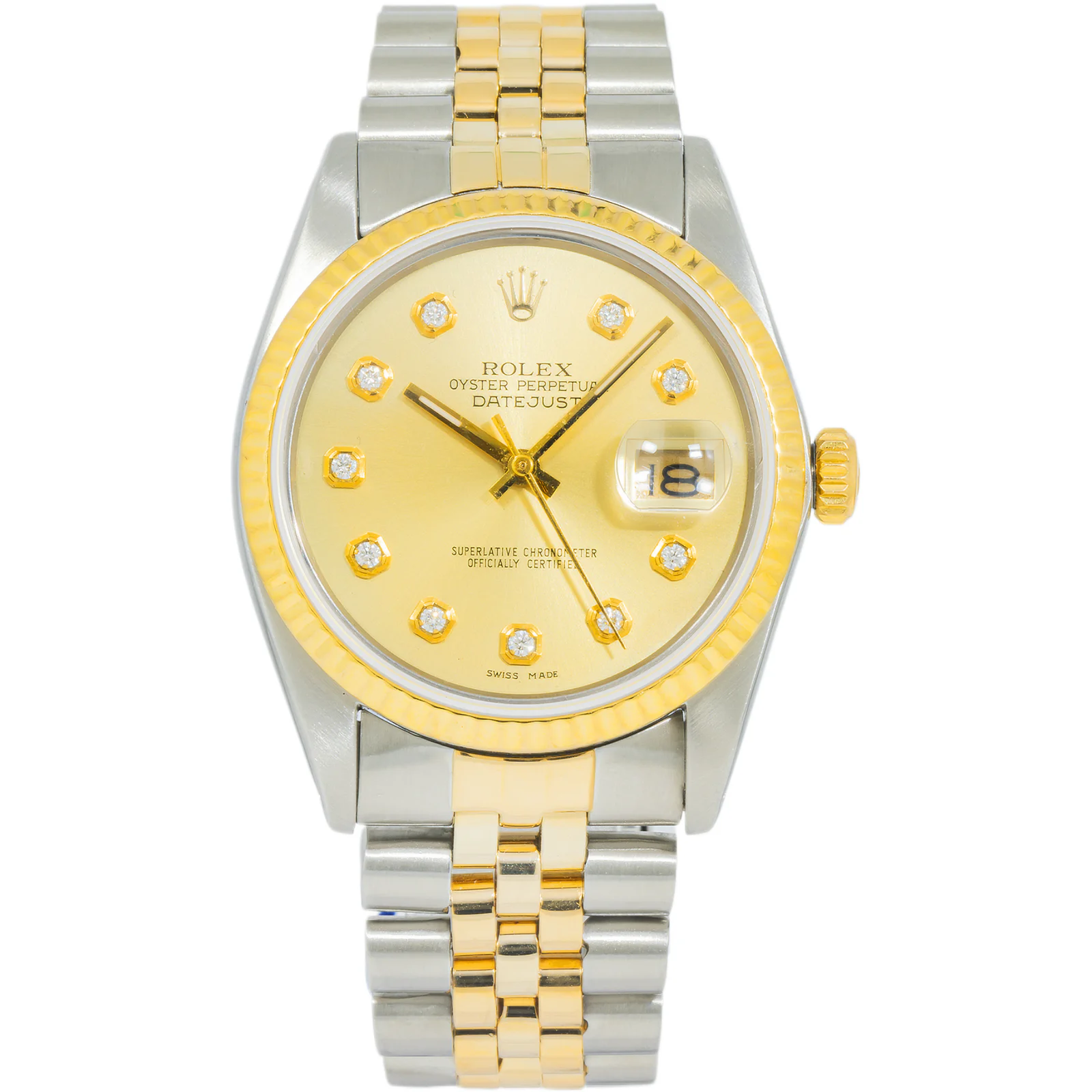 Rolex Men’s Datejust 16013 Champagne Diamond Dial – Stainless Steel & 18k Yellow Gold – 36mm (Between 1977 & 1988)