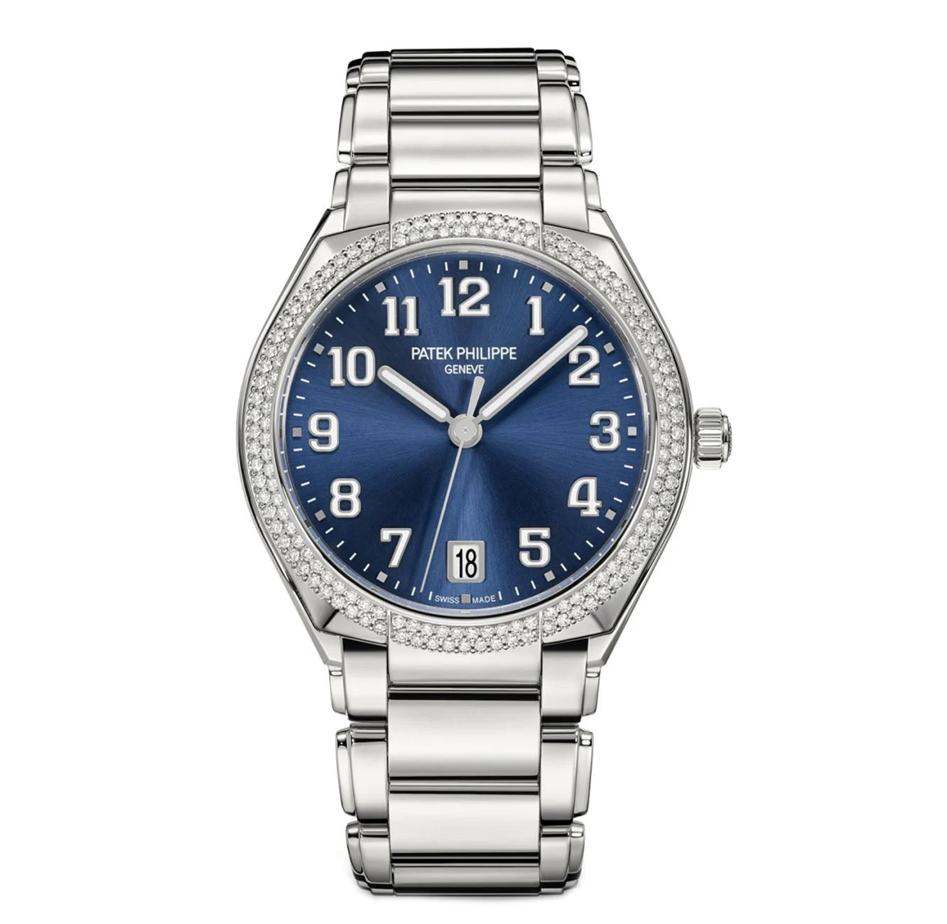36mm Steel Sunburst Blue Dial Diamond Bezel Bracelet
